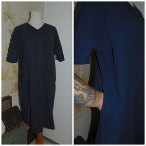 Misslook Midi Shift Dress Popover Relaxed Fit Pockets Navy Blue Cotton XL